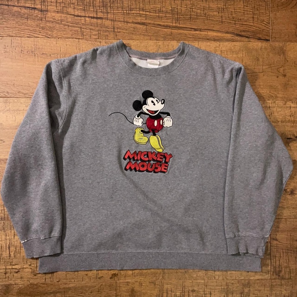 Disney Sweatshirt Mens XL Grey Vintage Y2K Mickey Mouse Embroidered Graphic